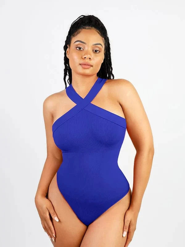 Halter Neck Criss-Cross Seamless Shapewear Bodysuit