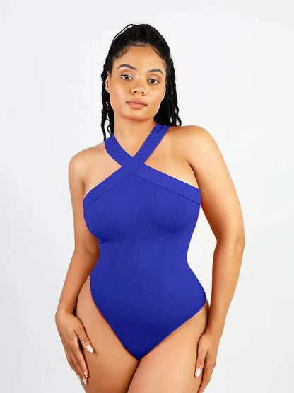 Halter Neck Criss-Cross Seamless Shapewear Bodysuit