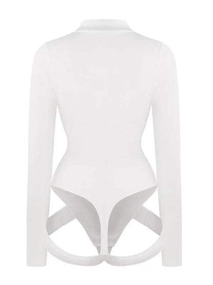 Deep V Neck Long Sleeve Shapewear Thong Bodysuit