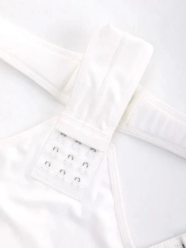 Deep V Neck Long Sleeve Shapewear Thong Bodysuit