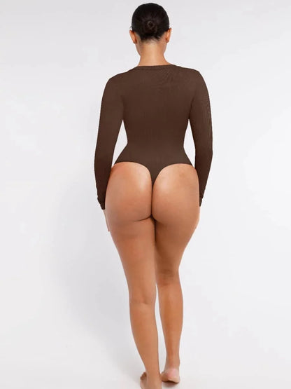 Deep V Neck Tummy Control Thong Shapewear Bodysuit