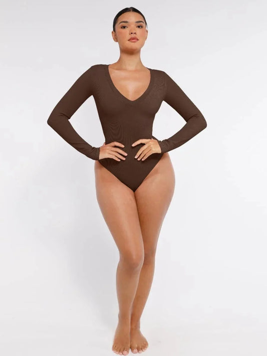 Deep V Neck Tummy Control Thong Shapewear Bodysuit