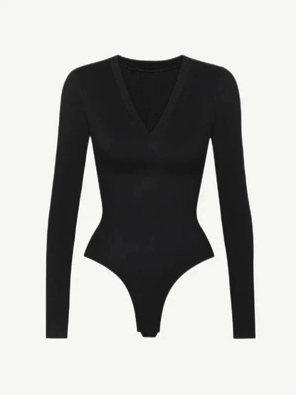 Deep V Neck Tummy Control Thong Shapewear Bodysuit
