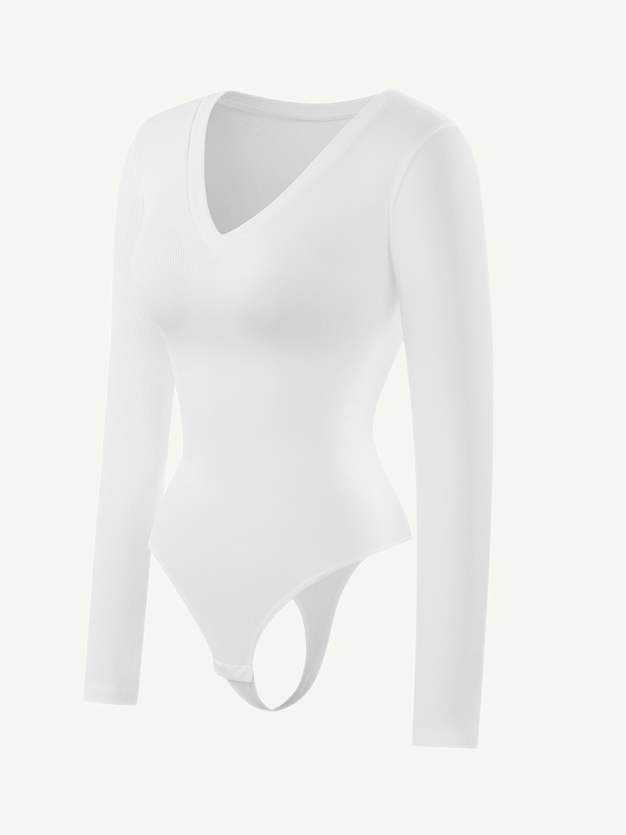 Deep V Neck Tummy Control Thong Shapewear Bodysuit