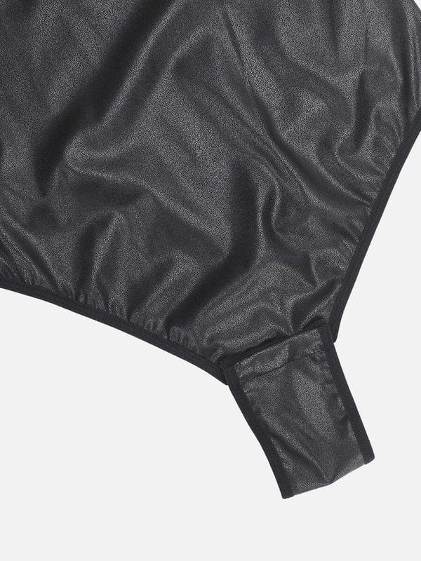 Stretchy Tummy Control Faux Leather Shapewear Bodysuit