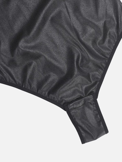 Stretchy Tummy Control Faux Leather Shapewear Bodysuit