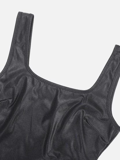 Stretchy Tummy Control Faux Leather Shapewear Bodysuit