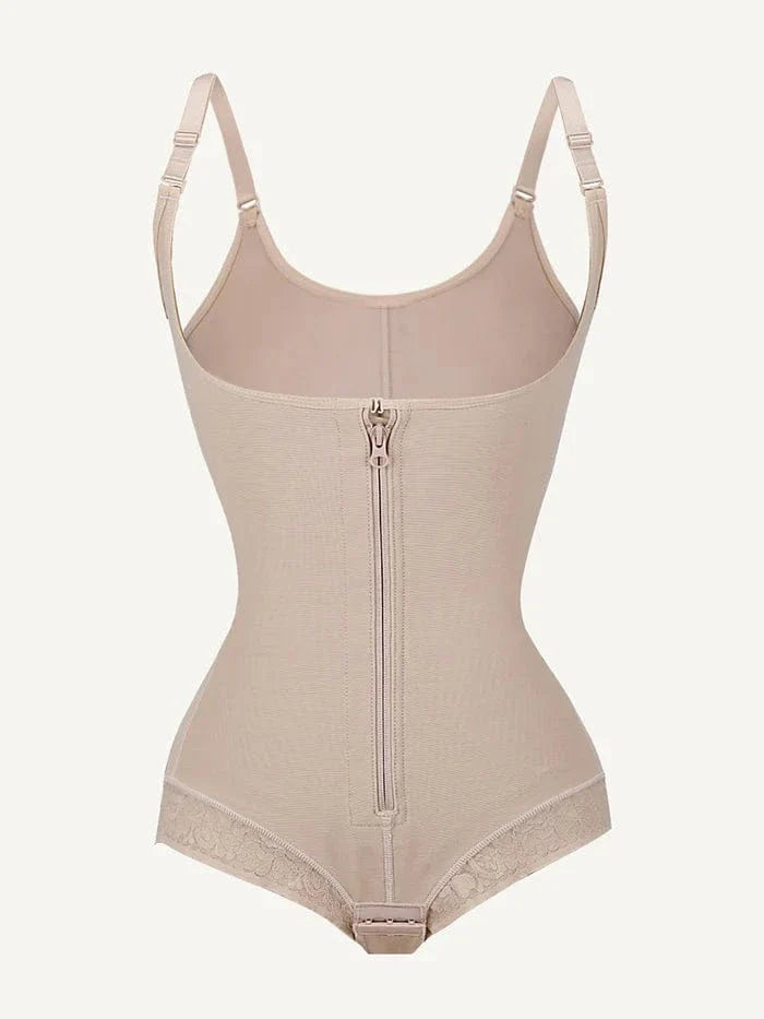 Front-Zip Waist-Slimming and Tummy Control Shapewear with U-Shaped Open Bust Support