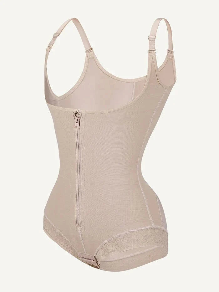 Front-Zip Waist-Slimming and Tummy Control Shapewear with U-Shaped Open Bust Support