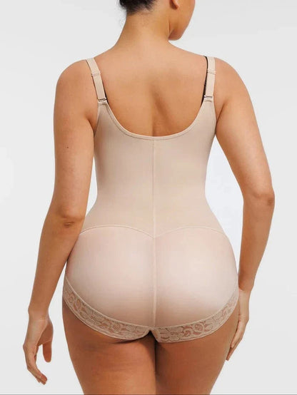 Front-Zip Waist-Slimming and Tummy Control Shapewear with U-Shaped Open Bust Support