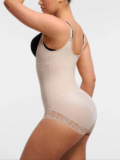 Front-Zip Waist-Slimming and Tummy Control Shapewear with U-Shaped Open Bust Support