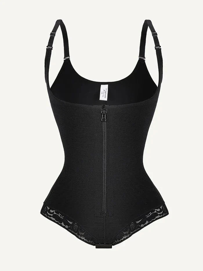 Front-Zip Waist-Slimming and Tummy Control Shapewear with U-Shaped Open Bust Support