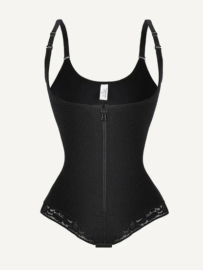 Front-Zip Waist-Slimming and Tummy Control Shapewear with U-Shaped Open Bust Support