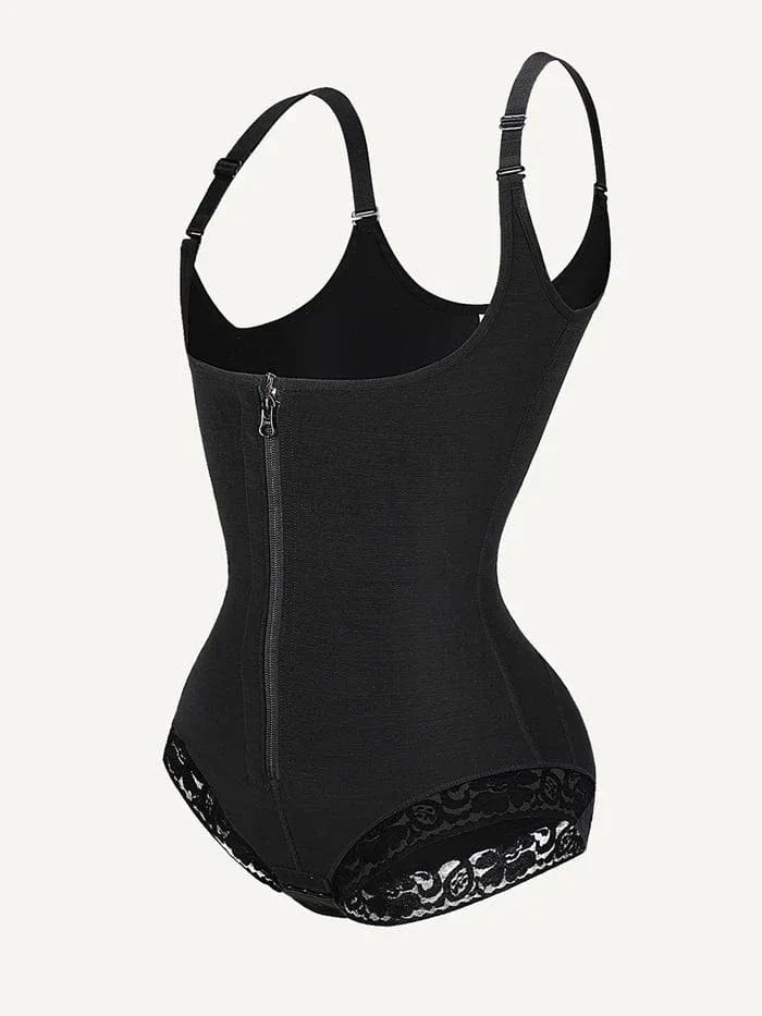 Front-Zip Waist-Slimming and Tummy Control Shapewear with U-Shaped Open Bust Support