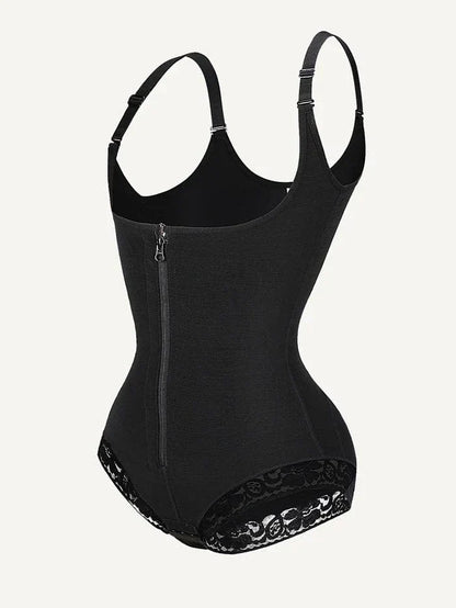 Front-Zip Waist-Slimming and Tummy Control Shapewear with U-Shaped Open Bust Support