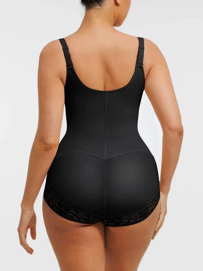 Front-Zip Waist-Slimming and Tummy Control Shapewear with U-Shaped Open Bust Support