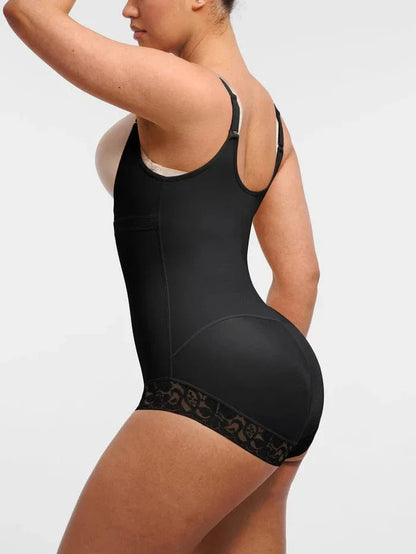Front-Zip Waist-Slimming and Tummy Control Shapewear with U-Shaped Open Bust Support