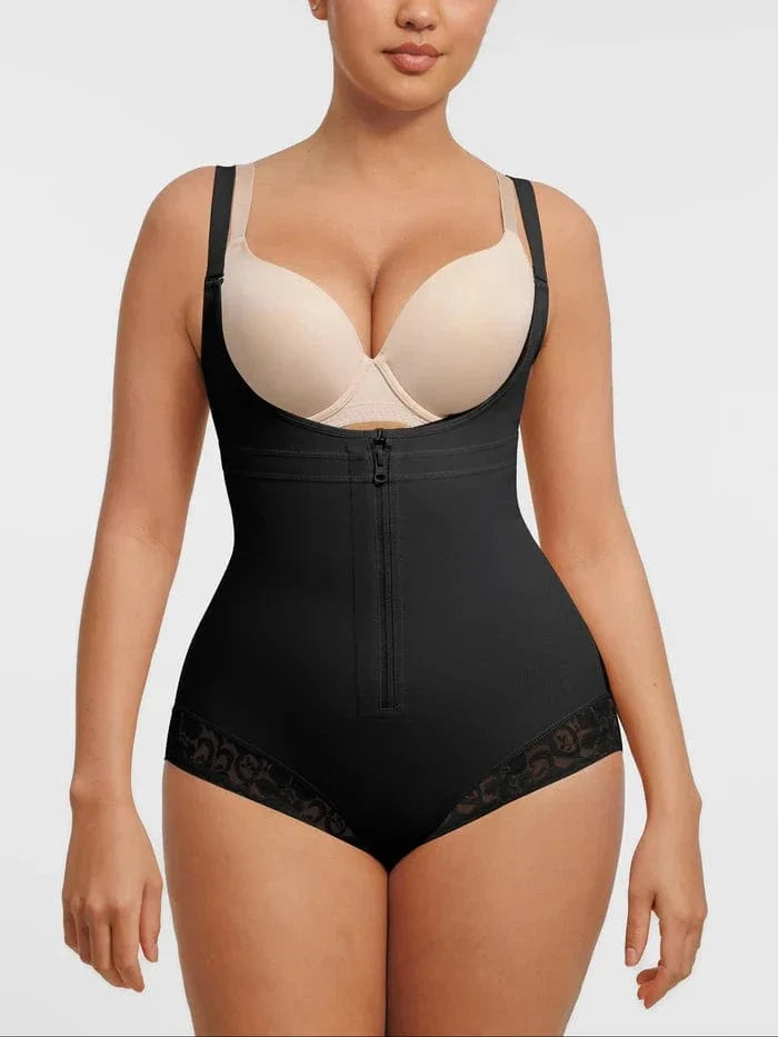 Front-Zip Waist-Slimming and Tummy Control Shapewear with U-Shaped Open Bust Support