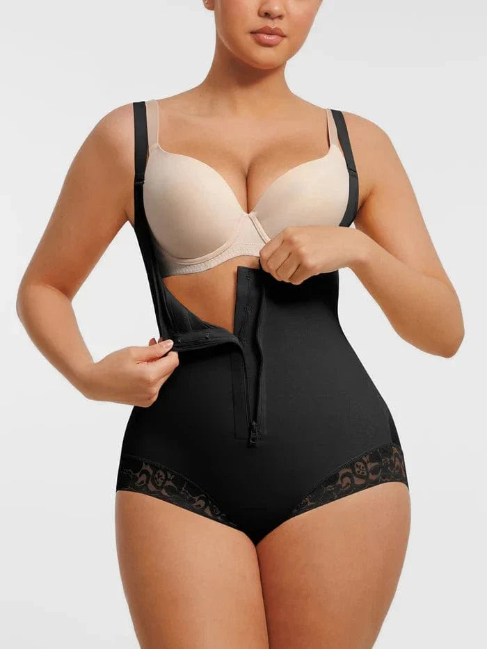 Front-Zip Waist-Slimming and Tummy Control Shapewear with U-Shaped Open Bust Support