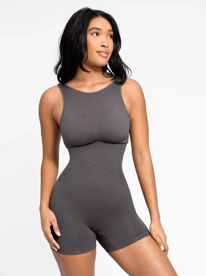 Low Back Round Neck Shapewear Bodysuit with Removable Pads