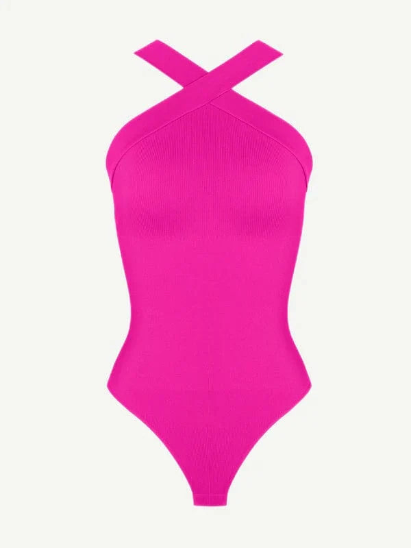 Halter Neck Criss-Cross Seamless Shapewear Bodysuit