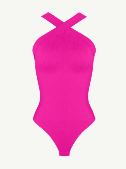Halter Neck Criss-Cross Seamless Shapewear Bodysuit
