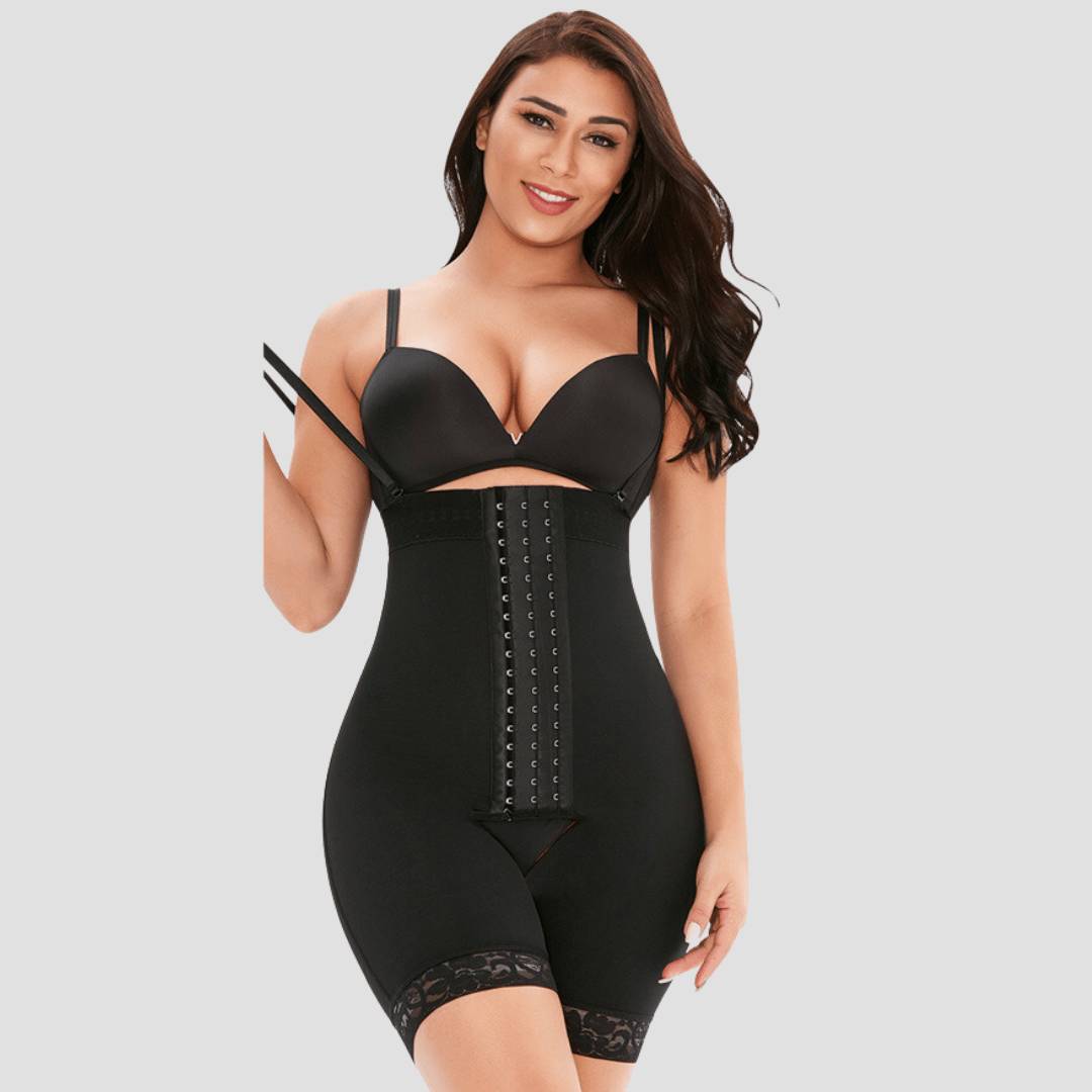 High Waisted Open Gusset Shaping Bodysuit with Adjustable Shoulder Straps