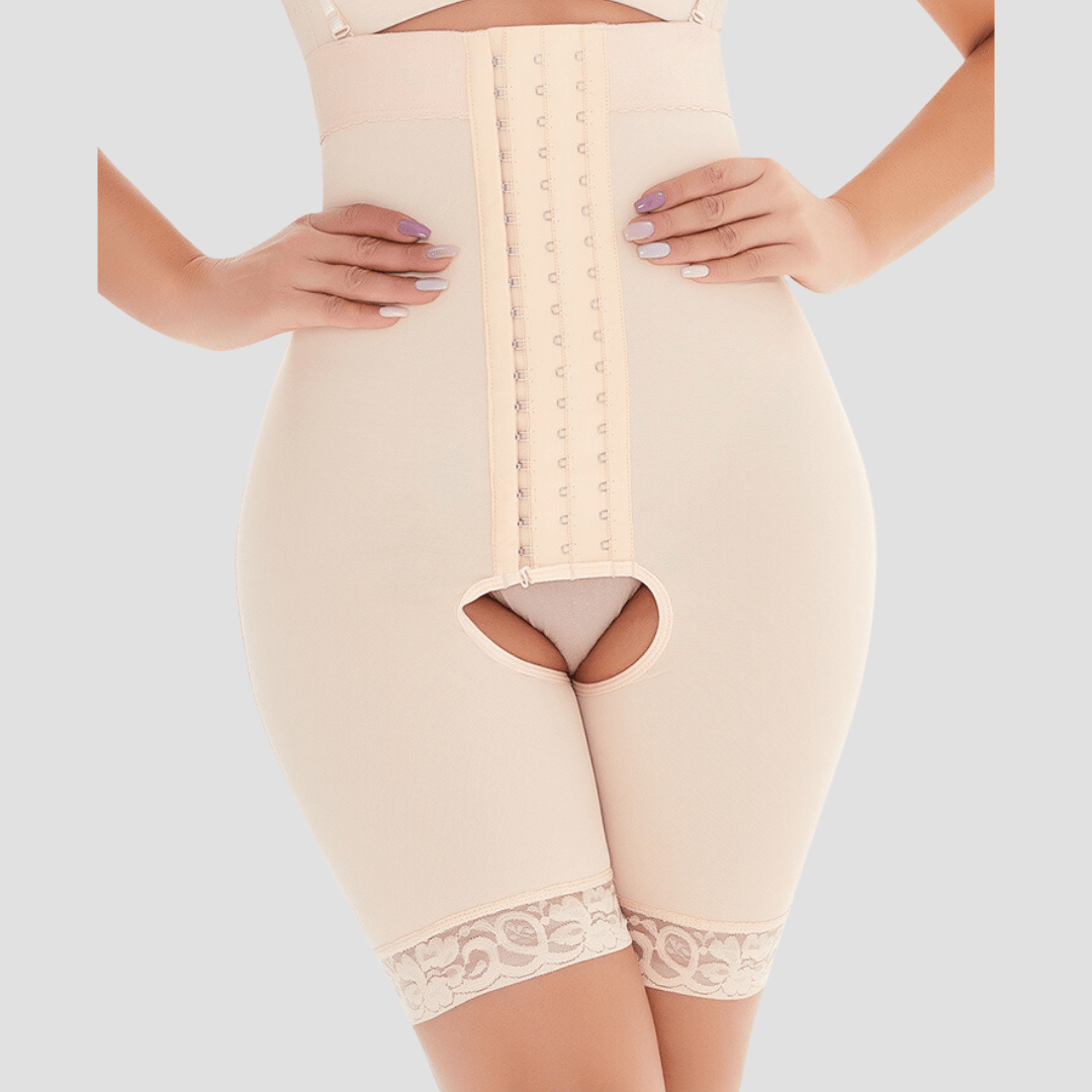 High Waisted Open Gusset Shaping Bodysuit with Adjustable Shoulder Straps
