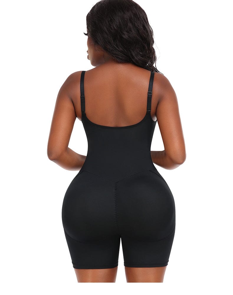 Lace V-Neck Low-Back Shapewear Bodysuit with Removable Hip Pads