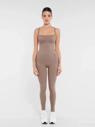 Seamless Yoga Jumpsuit with Built-in Bra Sculpting Butterfly Back Workout Bodysuit