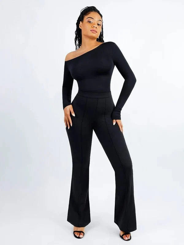 Long Sleeve One Shoulder Shapewear Thong  Bodysuit