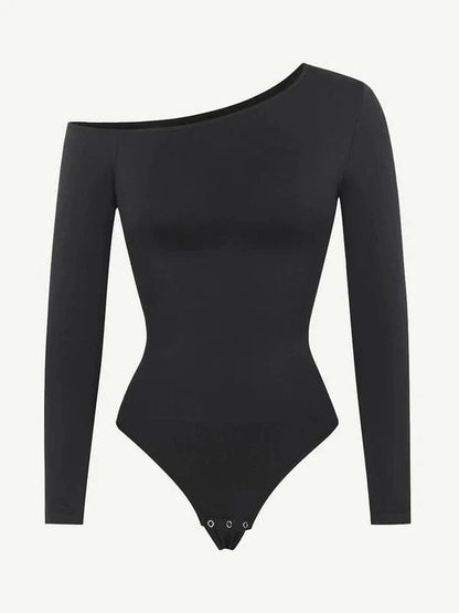 Long Sleeve One Shoulder Shapewear Thong  Bodysuit