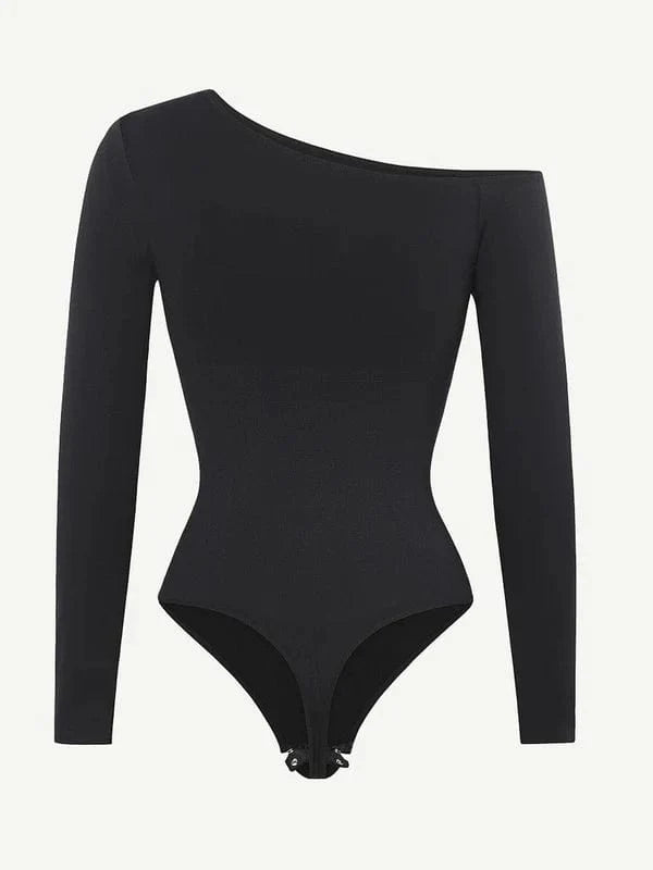 Long Sleeve One Shoulder Shapewear Thong  Bodysuit