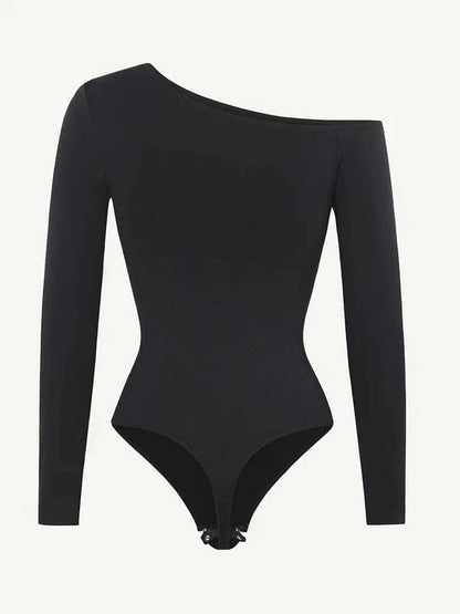 Long Sleeve One Shoulder Shapewear Thong  Bodysuit