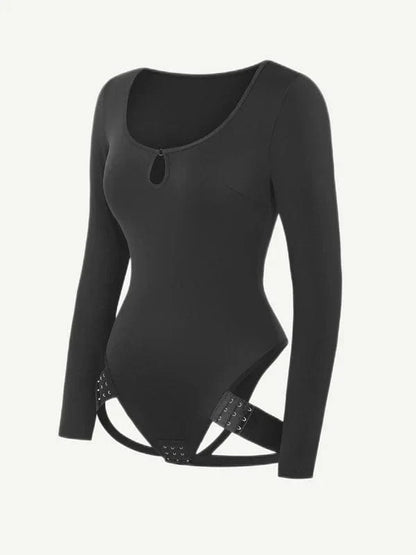 Built In Shapewear Long Sleeve Scoop Neck Thong Bodysuit