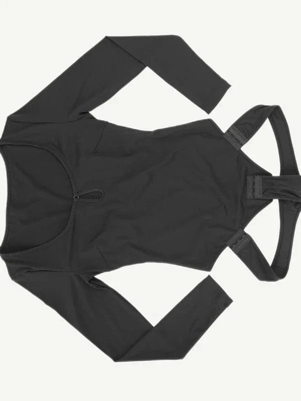 Built In Shapewear Long Sleeve Scoop Neck Thong Bodysuit
