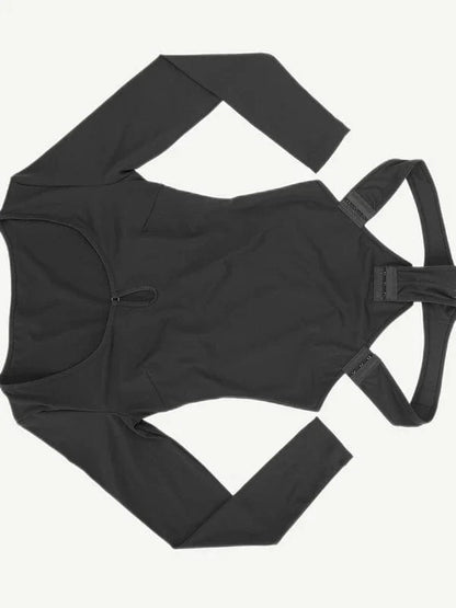 Built In Shapewear Long Sleeve Scoop Neck Thong Bodysuit