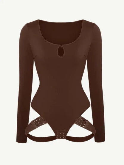 Built In Shapewear Long Sleeve Scoop Neck Thong Bodysuit