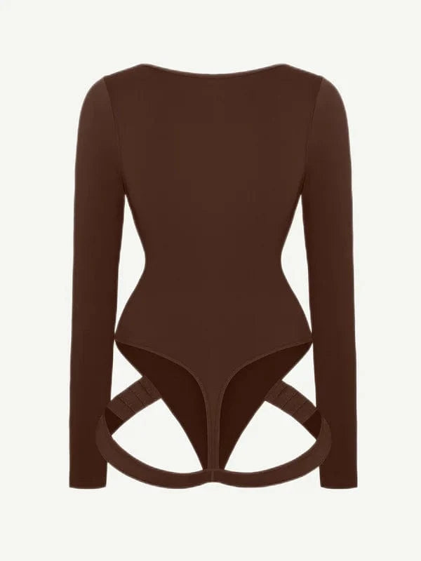 Built In Shapewear Long Sleeve Scoop Neck Thong Bodysuit