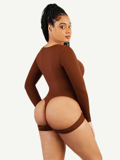 Built In Shapewear Long Sleeve Scoop Neck Thong Bodysuit
