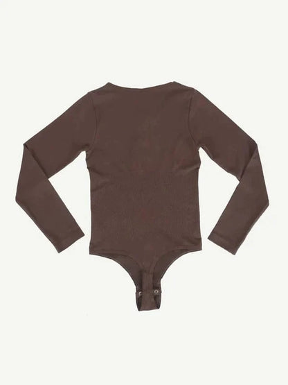 High Compression Scoop Neck Long Sleeve Thong Shapewear Bodysuit