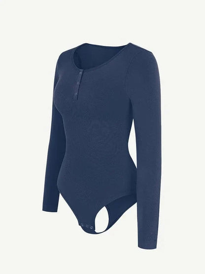 High Compression Scoop Neck Long Sleeve Thong Shapewear Bodysuit
