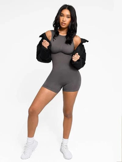 Low Back Round Neck Shapewear Bodysuit with Removable Pads