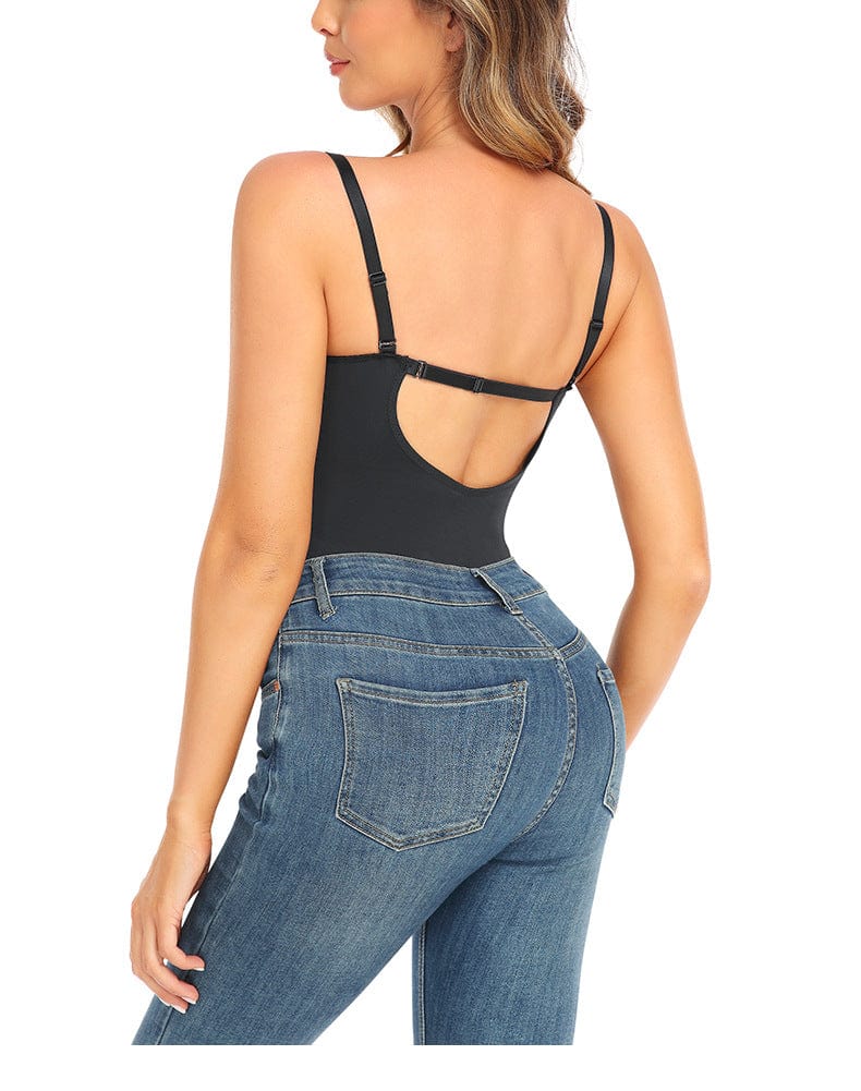 Low Back Tummy Control Lace Shaping Bodysuit with Built-In Bra