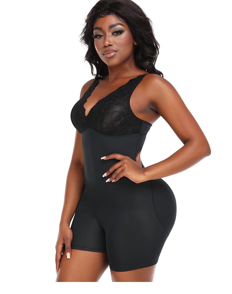 Low Back Waist Slimming and Hip Lifting Shaper Bodysuit with Removable Hip Pads
