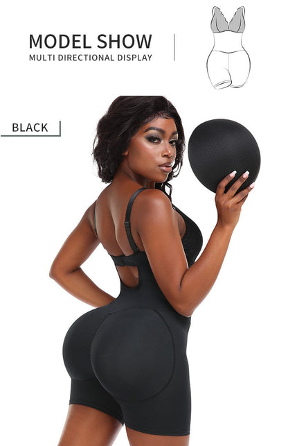 Low Back Waist Slimming and Hip Lifting Shaper Bodysuit with Removable Hip Pads