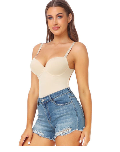 One Piece Backless Tummy Control Shaping Bodysuit with Built-In Bra
