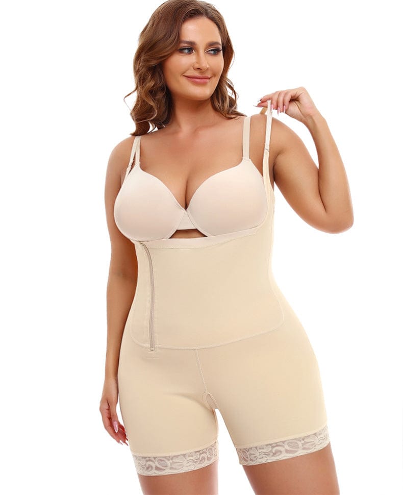 Plus Size One Piece Open Bust Shaping Bodysuit with Side Zipper Closure