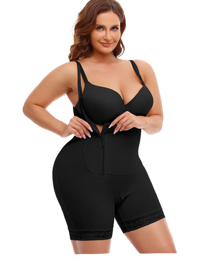 Plus Size One Piece Open Bust Shaping Bodysuit with Side Zipper Closure