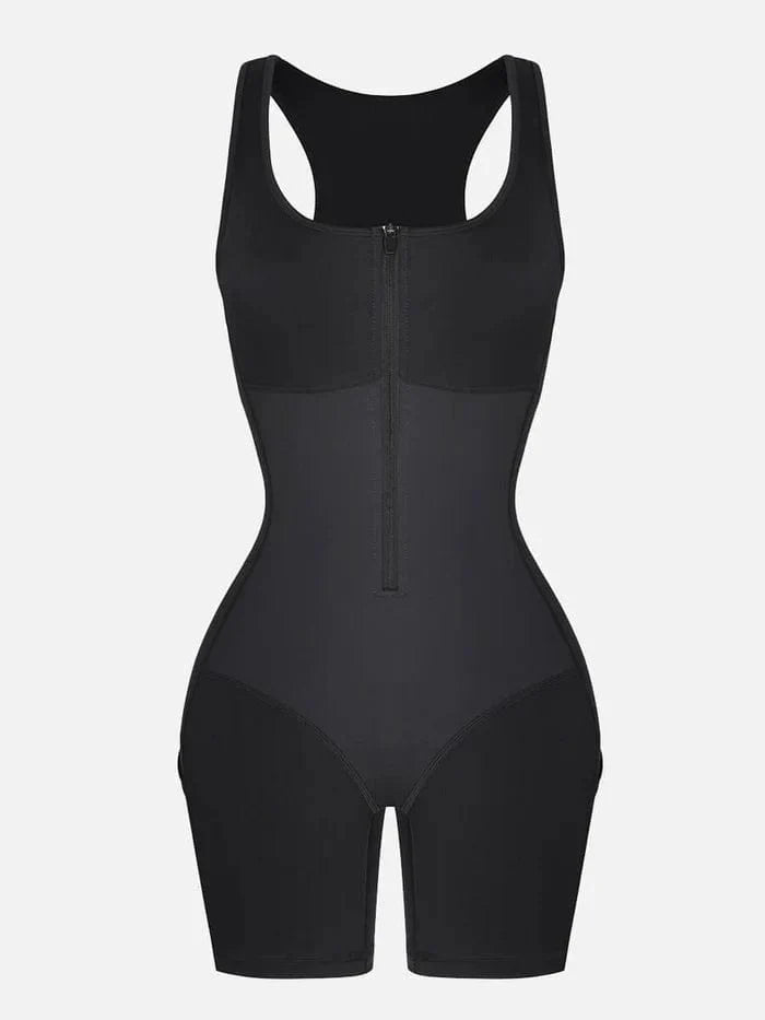 One Piece Shaping Bodysuit with Front Zipper and Side Pockets